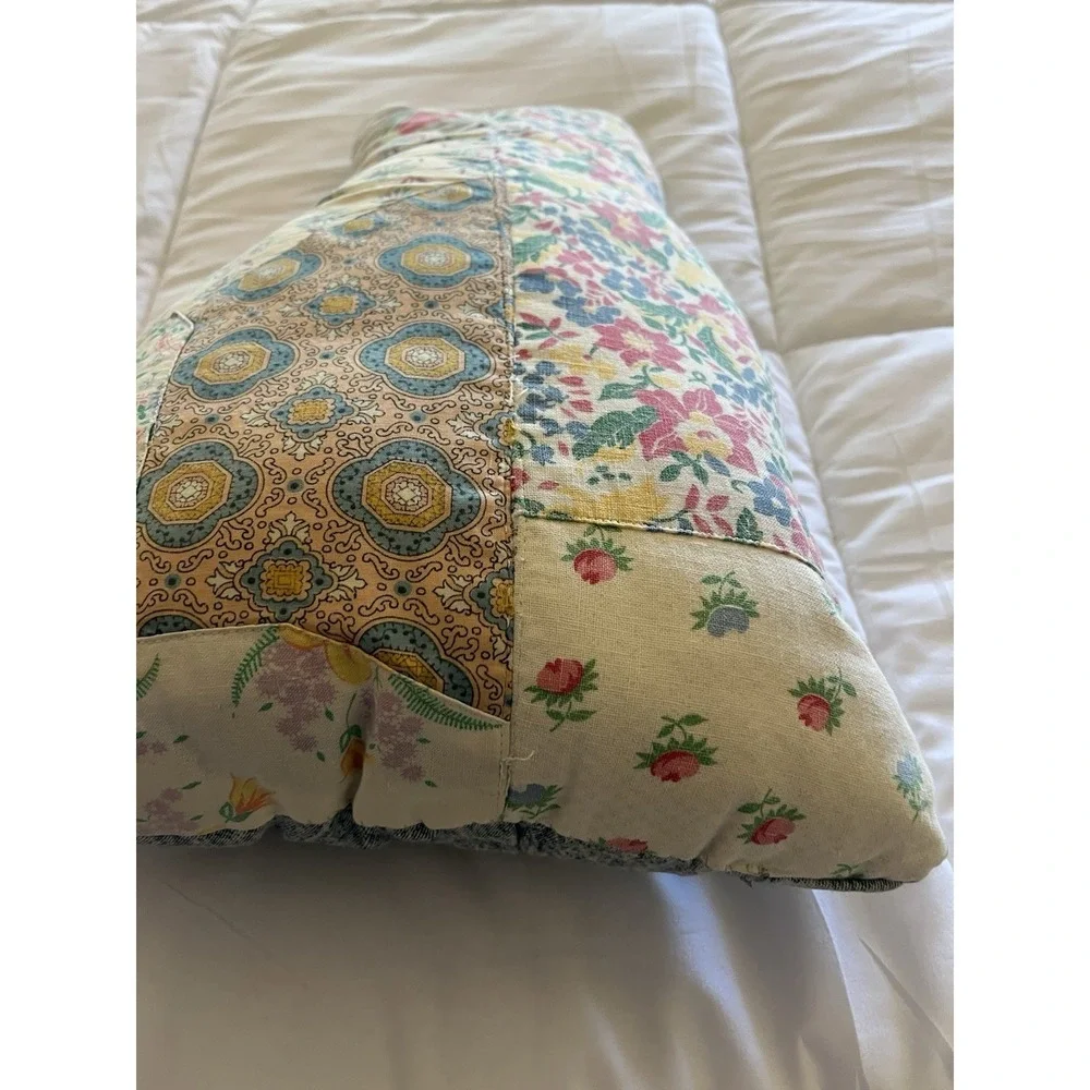 Vintage Quilt Cutter Cat Stuffed Animal Pillow Quilted Scrap Fabrics Cottagecore - Picture 9 of 16